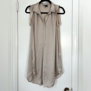Sleeveless Satin + Sheer Shirtdress